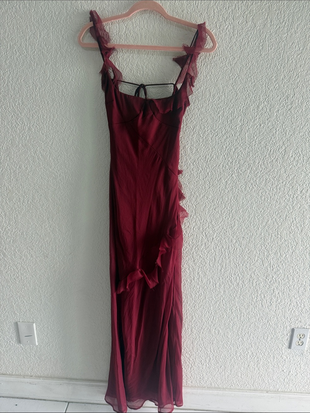 ASOS Wine Ruffle-Trim Maxi Dress